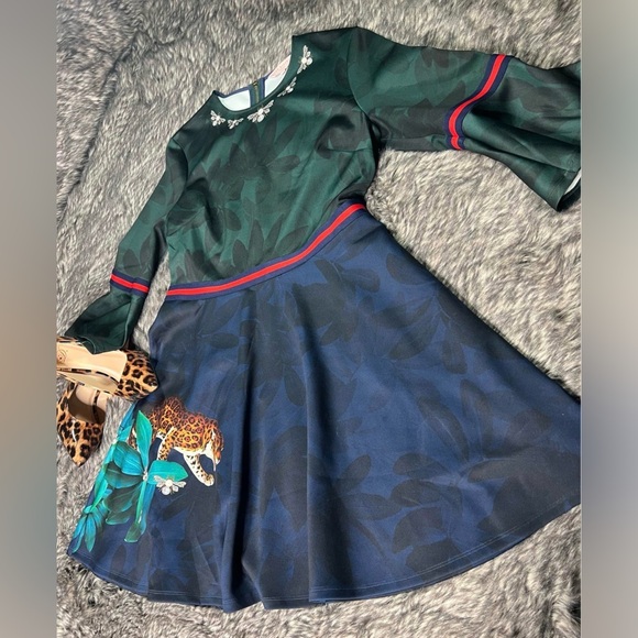 Ted Baker Dress with Leopard Detail in Dark Blue and Black - Picture 6 of 9